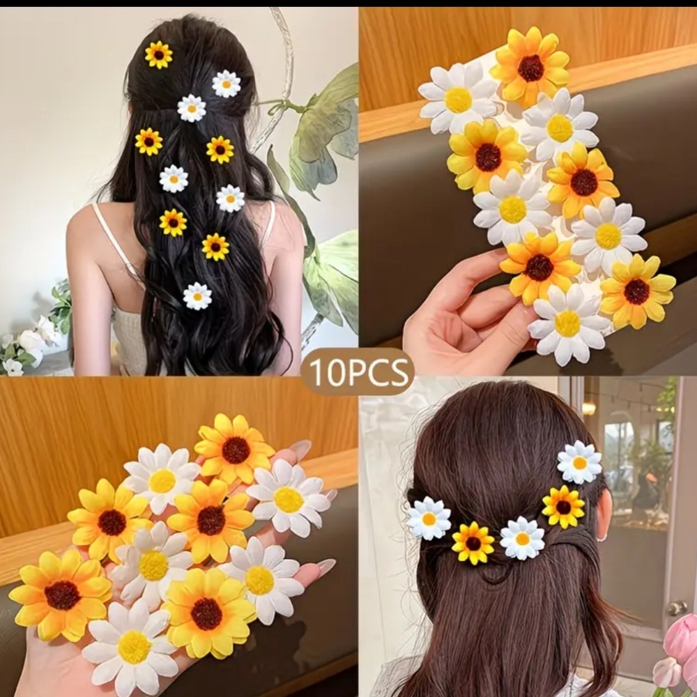 10pcs Hair Clips/Barrettes Set - Yellow & White Flower Clips (OS) NWT!